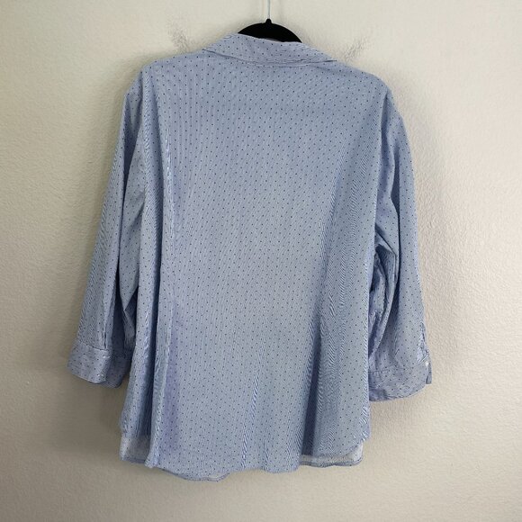 Liz Claiborne Woman Plus 2X Stretch Button Up Shirt Blue Polka Dot 3/4 Sleeve - Picture 8 of 9
